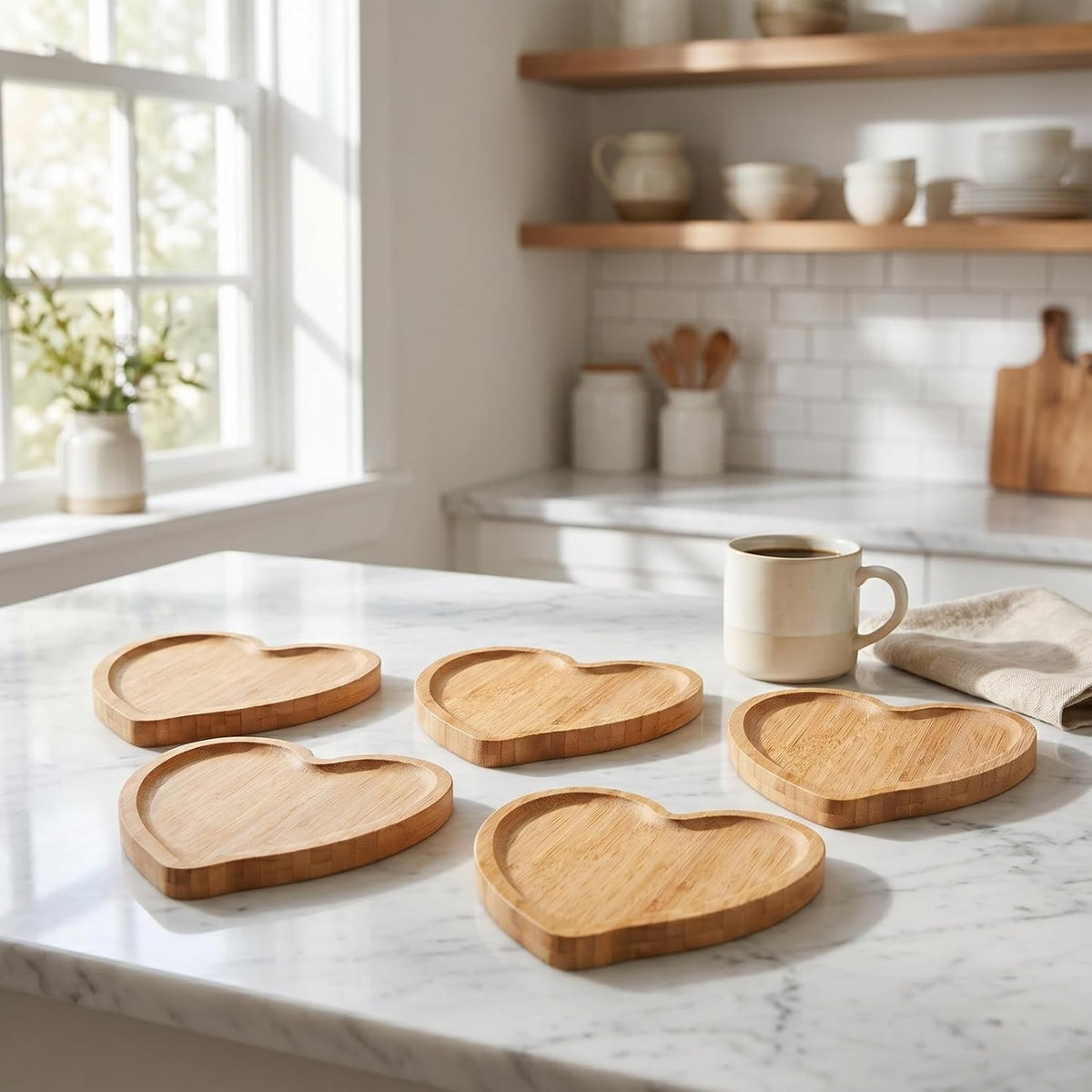 Cabilock Bamboo Serving Tray Heart Shaped 5 pack