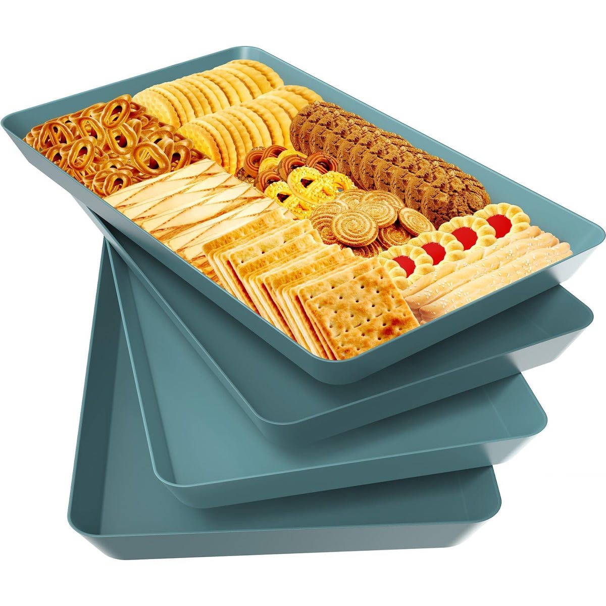 WOWBOX 4-Pack Reusable Plastic Serving Trays for Snacks, Fruit and Parties
