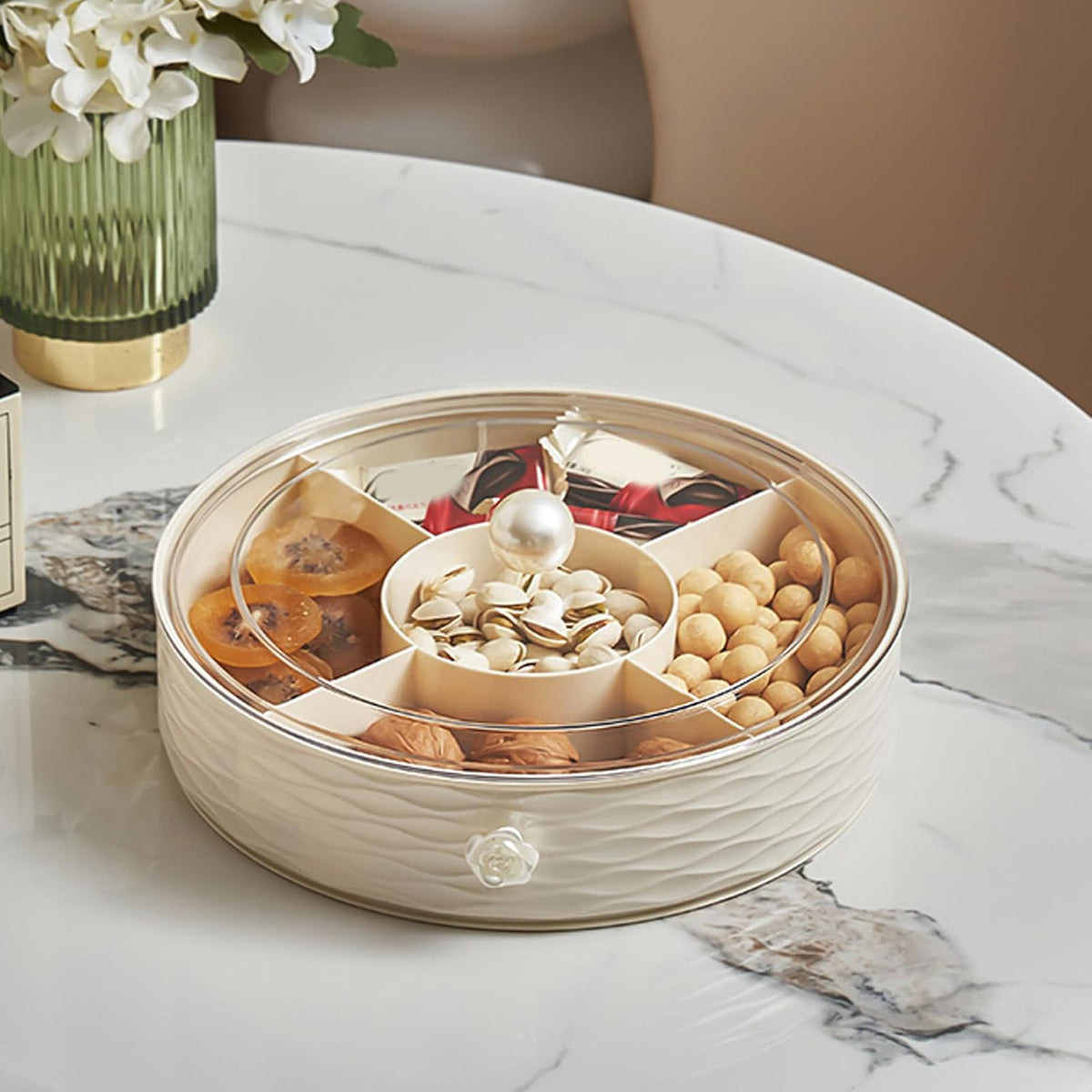 Modern Luxury Snack Box with Lid – Elegant Dry Fruit, Nut & Candy Organizer Tray for Living Room or Gift Giving