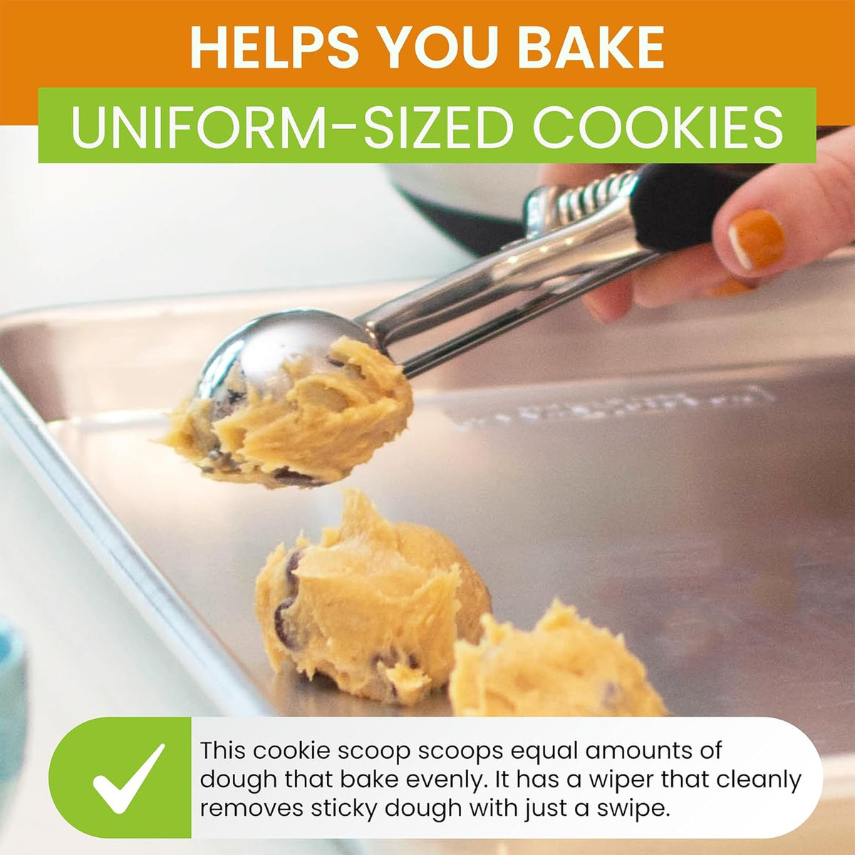 Spring Chef Large Stainless Steel Cookie Scoop, #20, 2.93 Tablespoon, Black