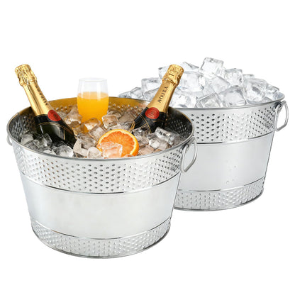Galvanized Tub Ice Bucket for Party, Thick Metal Galvanized Drink Buckets, Beverage Tub with Handles, Drink Bucket for Indoor & Outdoor Parties (2PCS White)