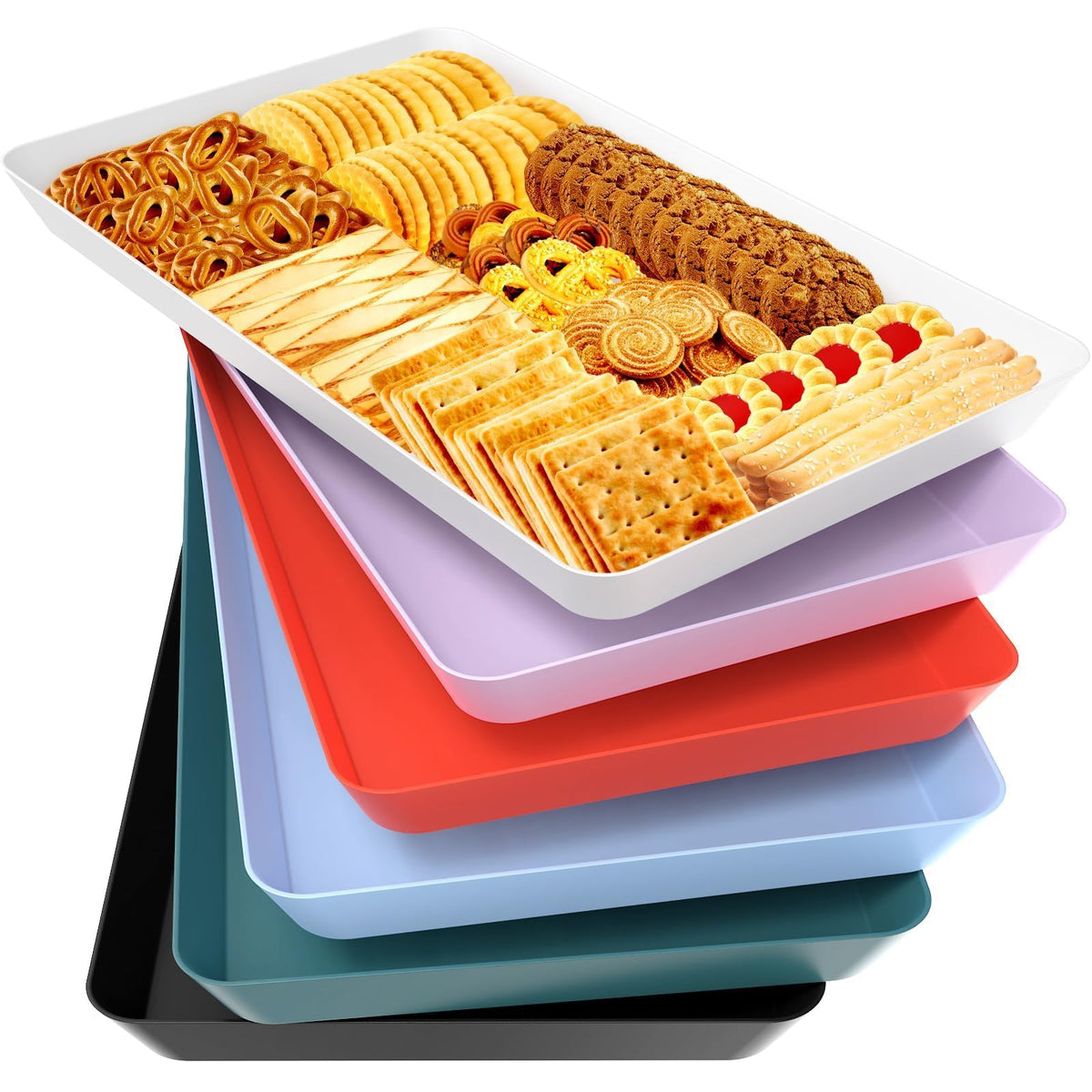 WOWBOX 4-Pack Reusable Plastic Serving Trays for Snacks, Fruit and Parties