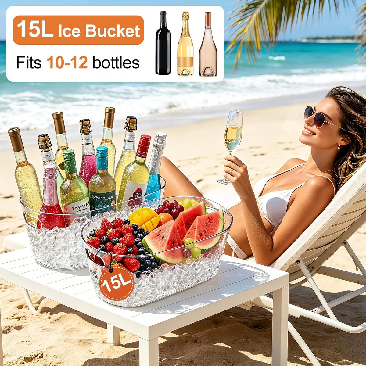2 PCS Ice Buckets for Parties, 15L Large Ice Bucket, 4 Gallon Clear Acrylic Champagne Ice Buckets with 2 Scoops, Beverage Tub Mimosa Bar Supplies for Champagne, Beer, Cocktail