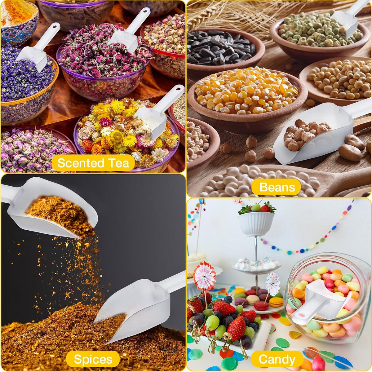 Gejoy 50 Pcs 5.9" Plastic Scoops for Ice Candy Popcorn Buffet, Clear