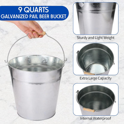 Didaey 12 Pcs Galvanized Metal Beer Buckets, Handle,Silver