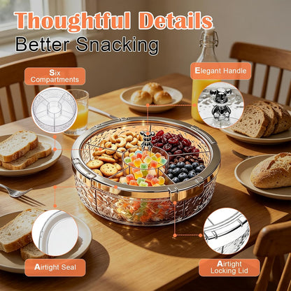Snack Tray with Lid, 6-Compartment Clear Storage Box