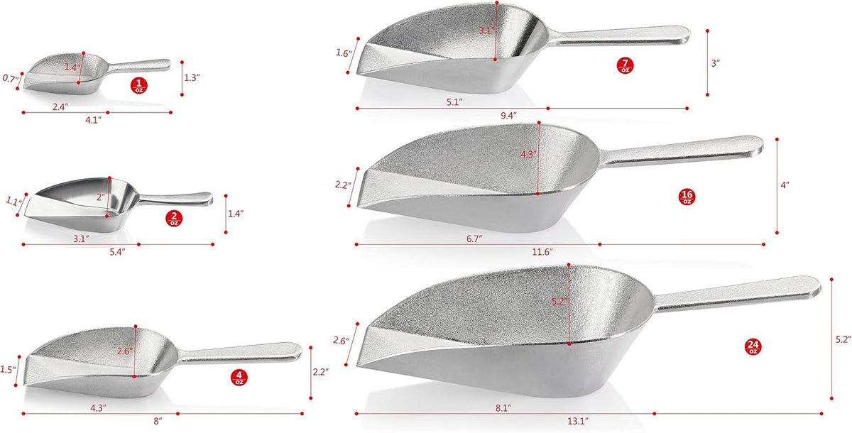 New Star Foodservice Cast Aluminum Flat Bottom Scoop, 2-Ounce, Silver