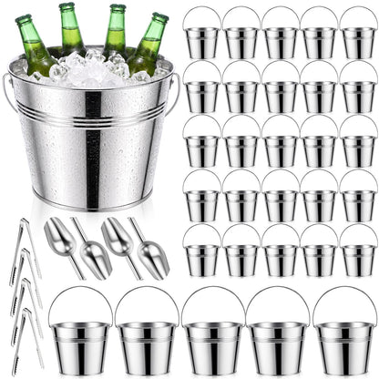 Zopeal 24 Pcs Galvanized Beer Buckets with Scoops Tongs, Retro