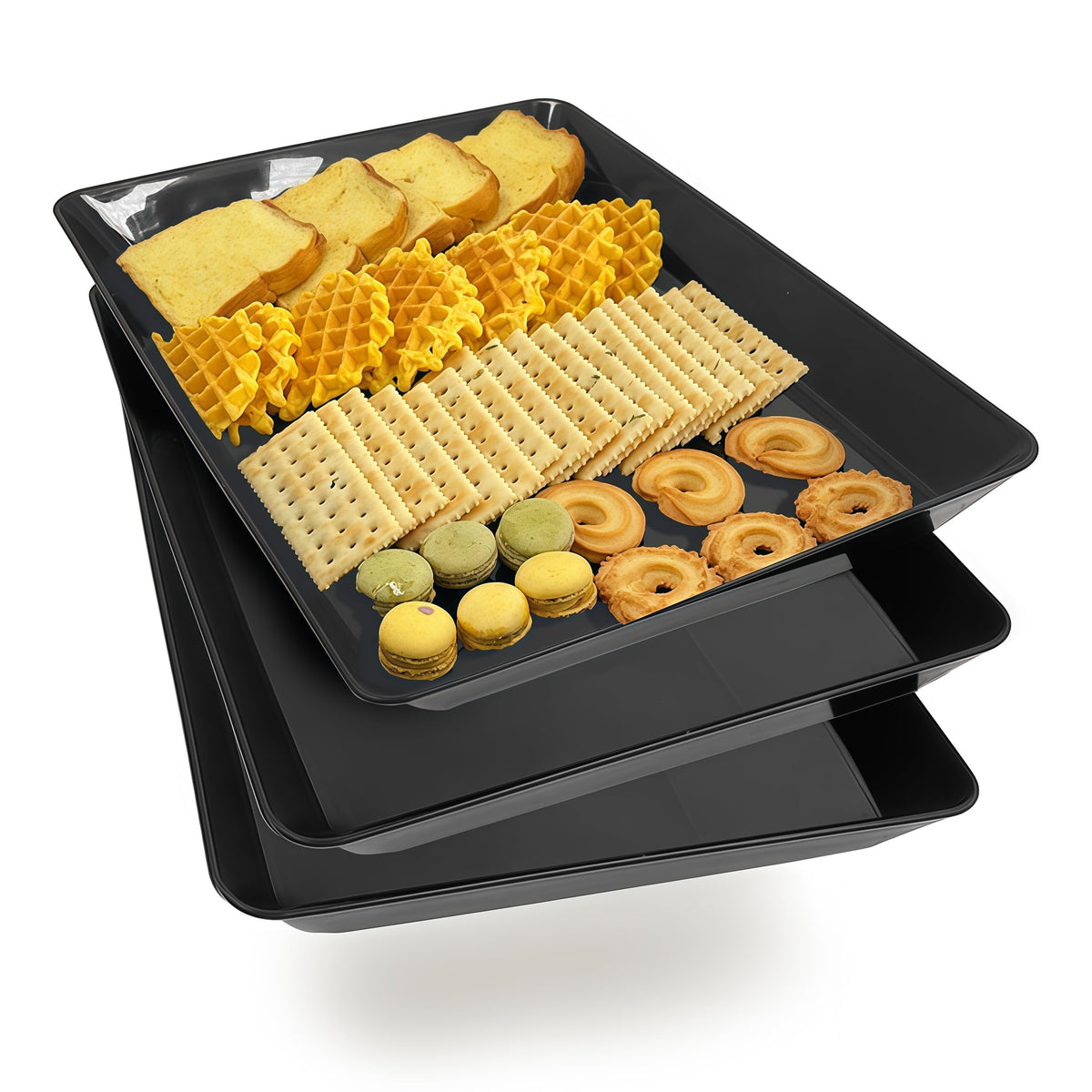 Serving Tray Platter, 4 Pack Food Tray for Veggie Fruit Snack Dessert Cookie Cheese, Food Trays for Party Supplies Display, Plastic Platters for Serving Food, Large White Trays, BPA Free