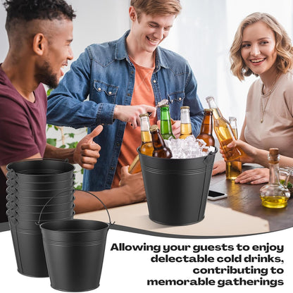 Didaey 12 Pcs Metal Beer Bucket Bulk Ice Bucket, 7.1 x 6.5 x 5.1, Black