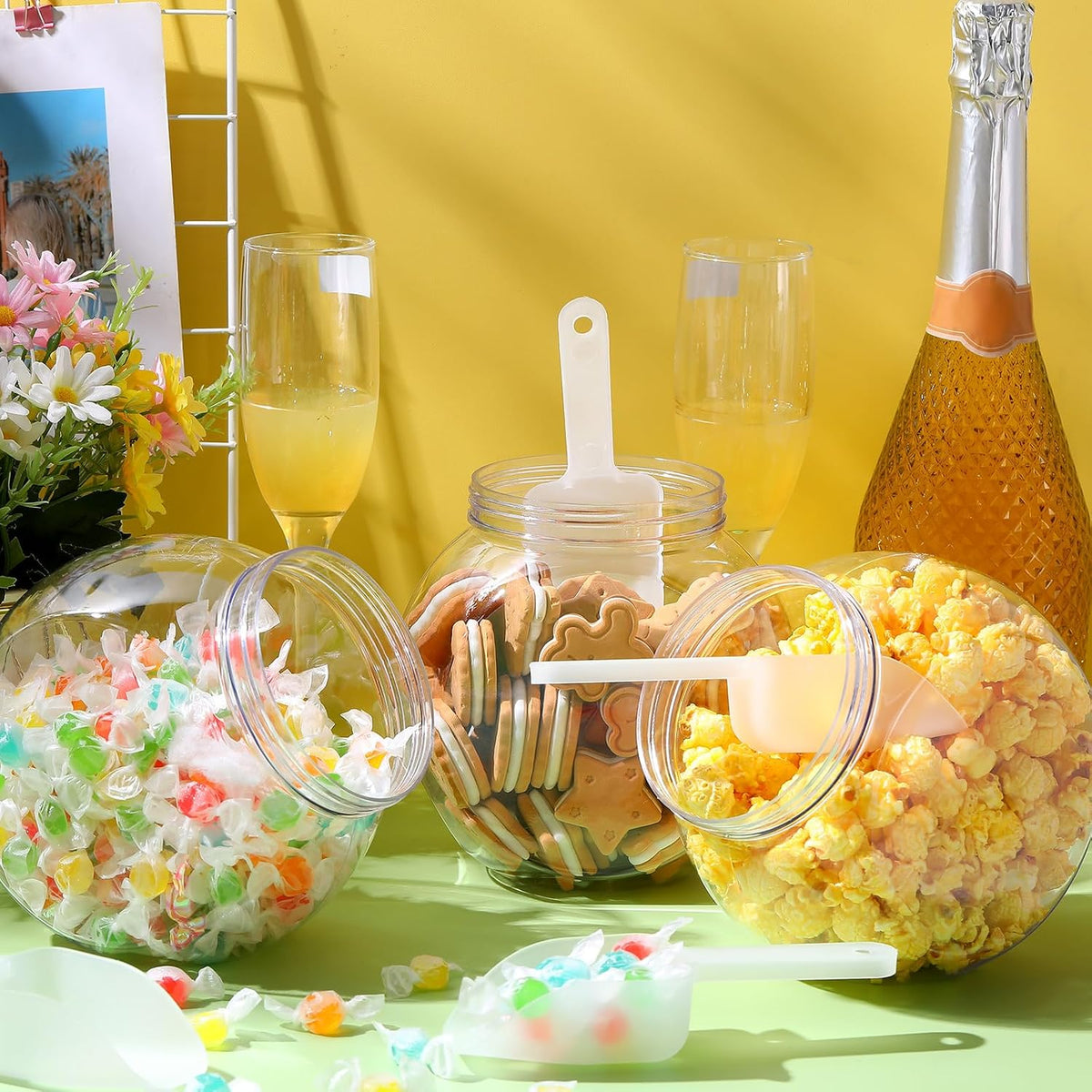Gejoy 50 Pcs 5.9" Plastic Scoops for Ice Candy Popcorn Buffet, Clear