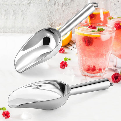 Herogo 3oz Mini ice Scoop Set of 2, Small Stainless Steel Scooper for Candy/Flour/Bean/Pet Food/ Ice Cube, Metal Utility Scoops for Kitchen Bar Party Wedding, Dishwasher Safe & Heavy Duty
