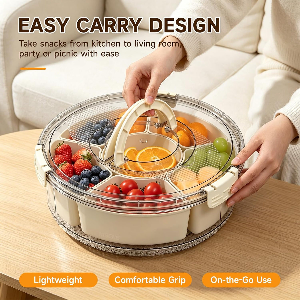 Divided Serving Tray, Snackle Box Container with Lid & Handle