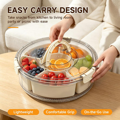 Divided Serving Tray, Snackle Box Container with Lid & Handle