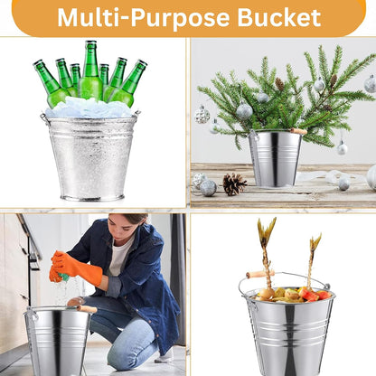 2 Gallon Natural Galvanized Steel Bucket/Pail with Handle | for Kitchen, Outdoor, Camping, Champagne Drink Cooler Storage Ice Pails, Succulents, Home Parties Bar Cooling Supplies, 8 Quarts