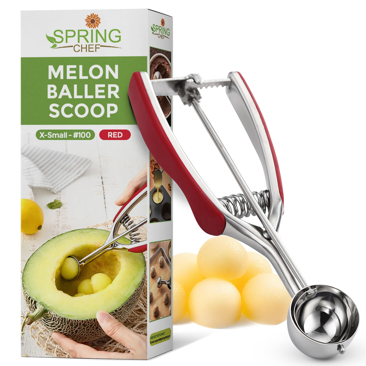 Spring Chef Large Stainless Steel Cookie Scoop, #20, 2.93 Tablespoon, Black