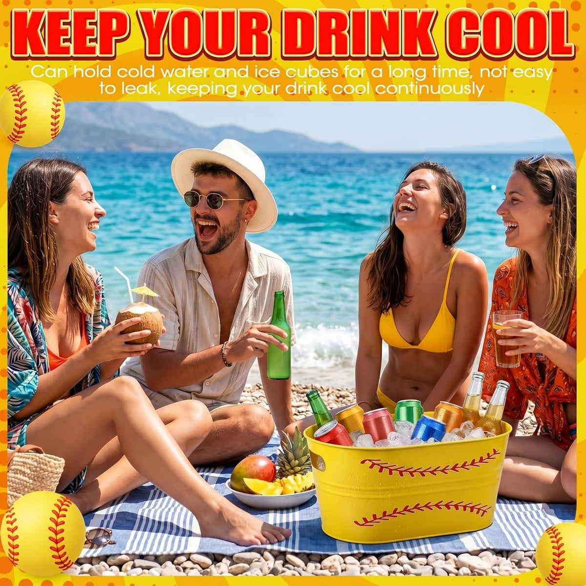 meekoo 4 Pcs 3 Gallon Softball Galvanized Tub Ice Bucket Large Metal Drink Buckets for Parties Beer Beverage Tub with Carry Handles for Champagne Cocktails Wine Cooling Sport Party Decor Supplies