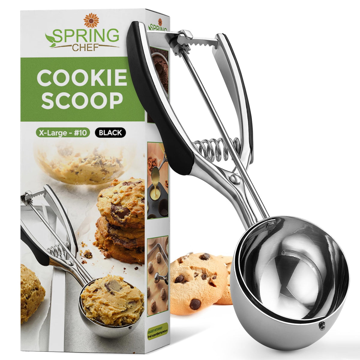 Spring Chef Large Stainless Steel Cookie Scoop, #20, 2.93 Tablespoon, Black