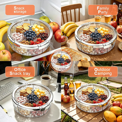 Snack Tray with Lid, 6-Compartment Clear Storage Box