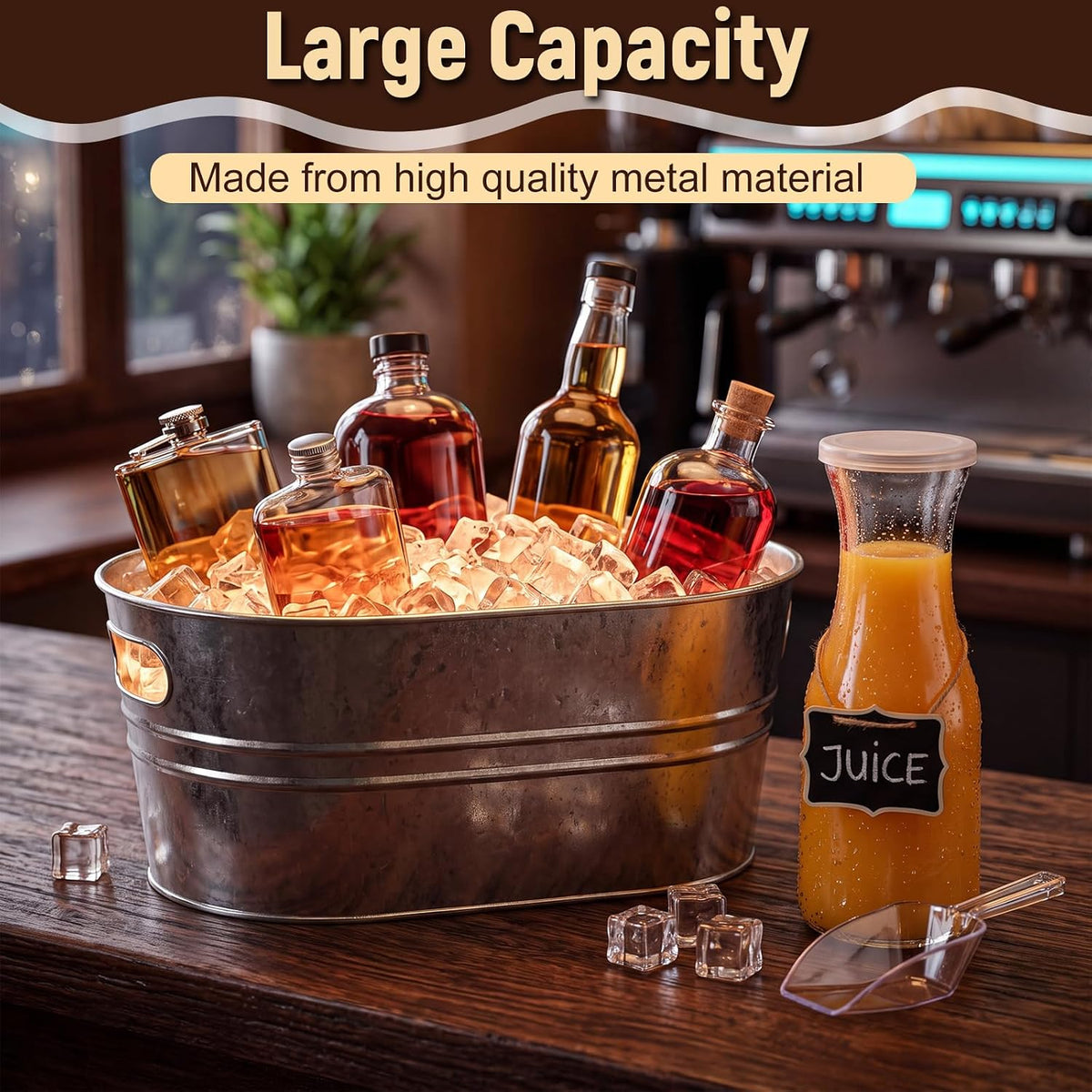 Rtteri 2 Set Galvanized Tub Ice Bucket for Parties Large Metal Drink Bucket