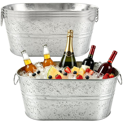 OBTANIM 2 Pack 4 Gallon Galvanized Ice Buckets Metal Champagne Drink Cooler Ice Beverage Tub with Carry Handles for Beer Cocktails Wine Home Parties Bar Cooling Supplies (Silvery)