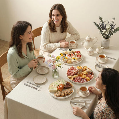 Dizada Round Serving Platters 3-Pack (12.8"/10.8"/8.8") - White Porcelain Serving Trays for Veggie, Fruit, Cheese, Snack, Party Entertaining