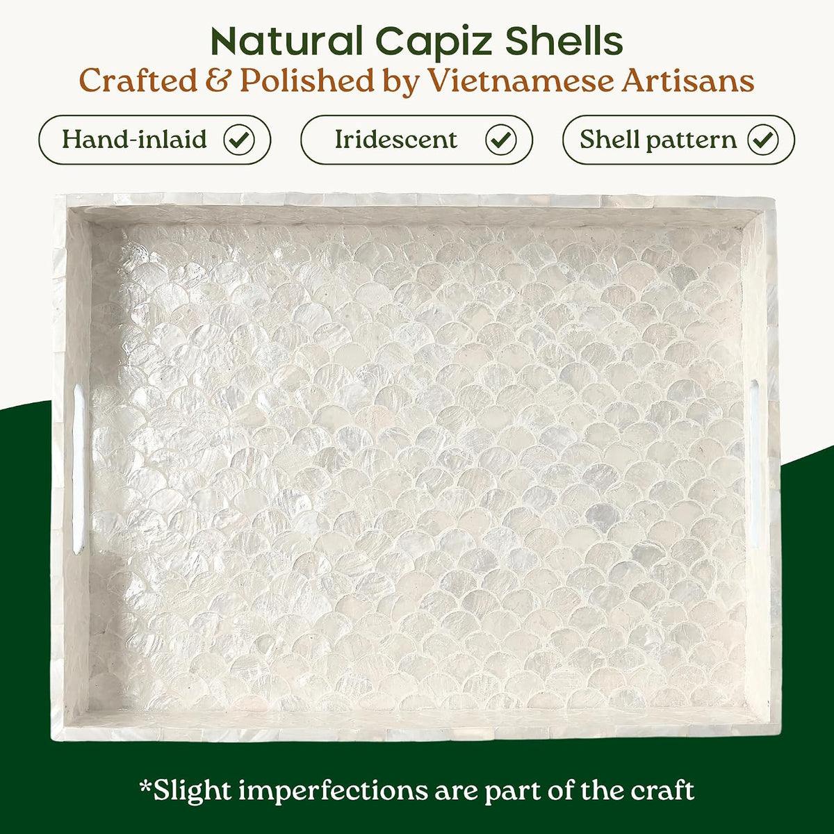 CHI AN HOME 15.8" x 11.8" Capiz Shell Decorative Tray, Coastal Serving Tray