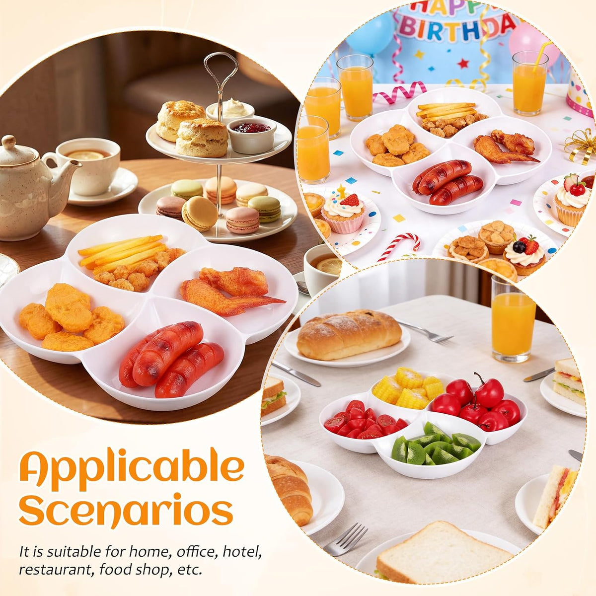 PRETYZOOM Multi-Grid Snack Plate White Fruit Tray Serving Tray for Dried Fruit Candy Nuts and Snacks Sectioned Serving Platter for Dining Table Party Entertaining 10.47 X 10.47 X 1.33 in