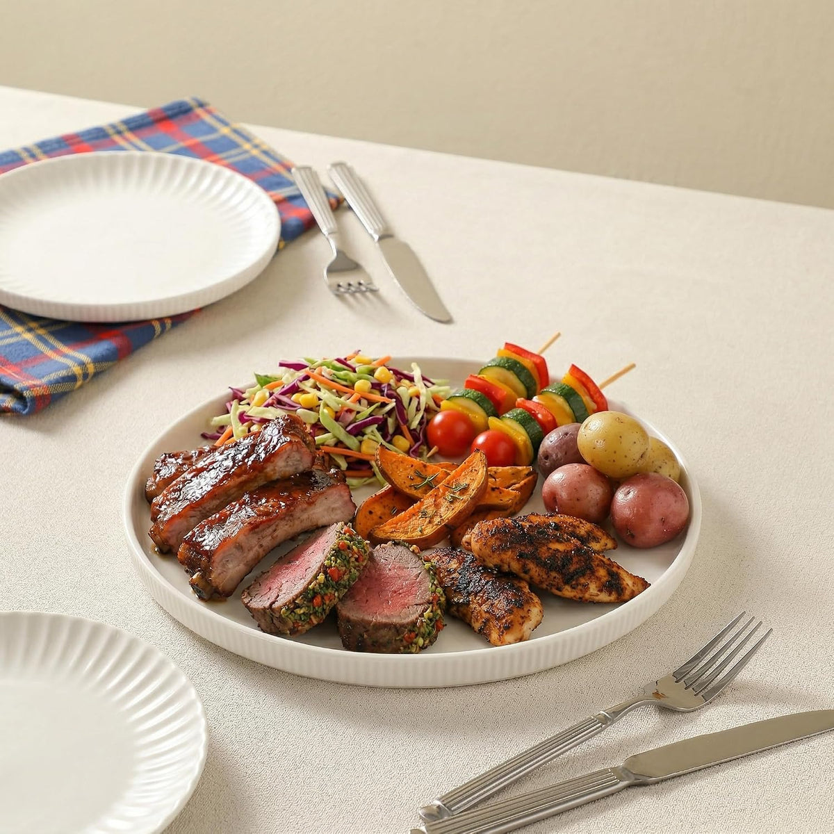 Dizada Round Serving Platters 3-Pack (12.8"/10.8"/8.8") - White Porcelain Serving Trays for Veggie, Fruit, Cheese, Snack, Party Entertaining