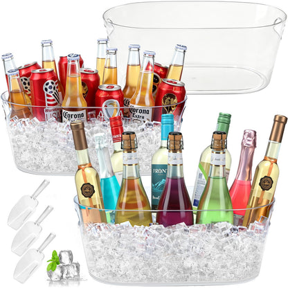 2 PCS Ice Buckets for Parties, 15L Large Ice Bucket, 4 Gallon Clear Acrylic Champagne Ice Buckets with 2 Scoops, Beverage Tub Mimosa Bar Supplies for Champagne, Beer, Cocktail