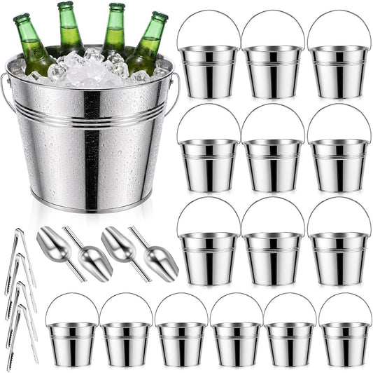 Zopeal 24 Pcs Galvanized Beer Buckets with Scoops Tongs, Retro