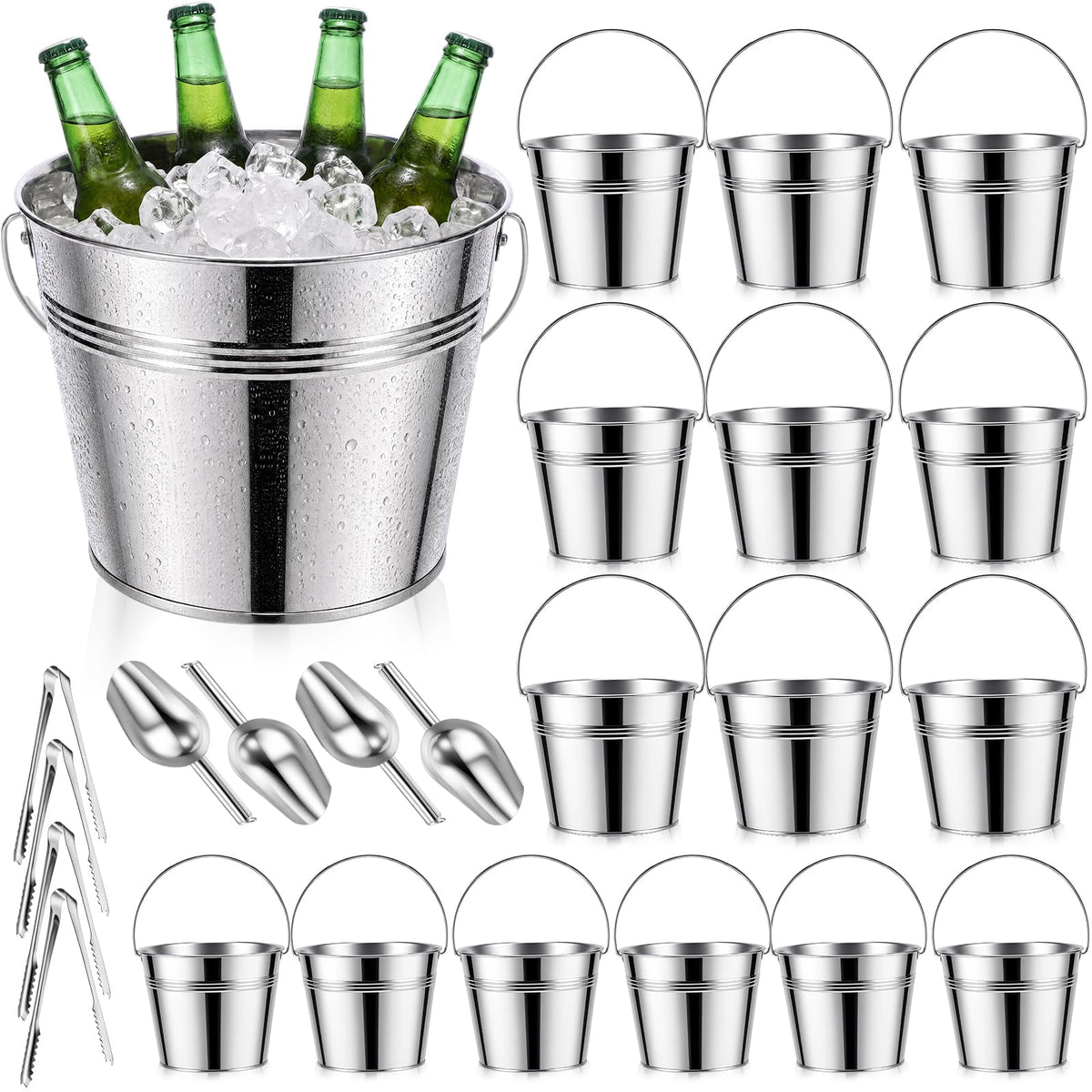 Zopeal 24 Pcs Galvanized Beer Buckets with Scoops Tongs, Retro