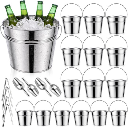 Zopeal 24 Pcs Galvanized Beer Buckets with Scoops Tongs, Retro