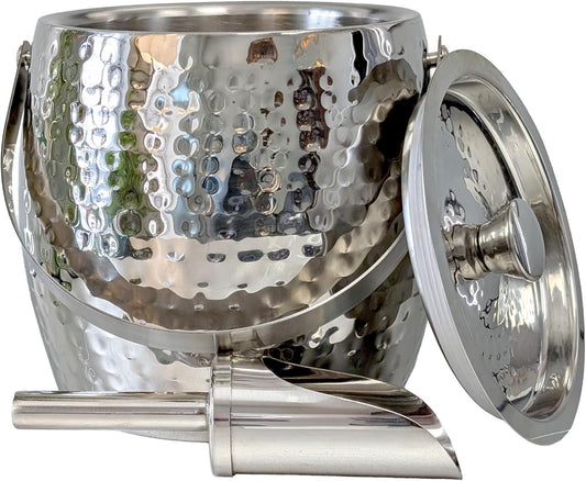 BREKX Insulated Ice Bucket with Lid & Scoop for Champagne Silver 3QT