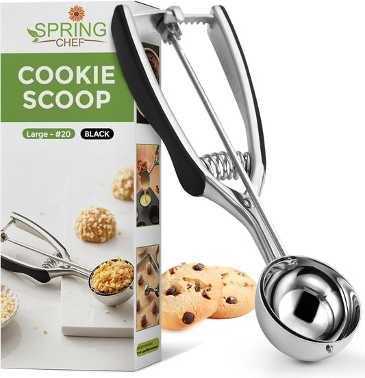 Spring Chef Large Stainless Steel Cookie Scoop, #20, 2.93 Tablespoon, Black