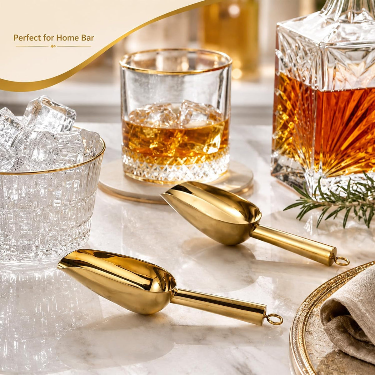 Mini Ice Scooper Set of 6, 3oz Stainless Steel Kitchen Scoops Metal Utility Scoops Stainless Steel Canister Small Ice Candy Scoop Utility for Kitchen Bar Party Wedding, Mirror Finish, Gold