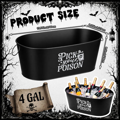Meanplan 4 Gallon Large Halloween Ice Bucket Metal Pick Your Poison Tub