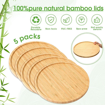 Meanplan 5 Pcs FAL Round Charcuterie Board Bamboo Tray, 8 Inch