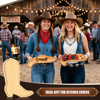 AWIZOM 2 Pcs Cowboy Boots Charcuterie Boards Wooden Serving Tray Platters