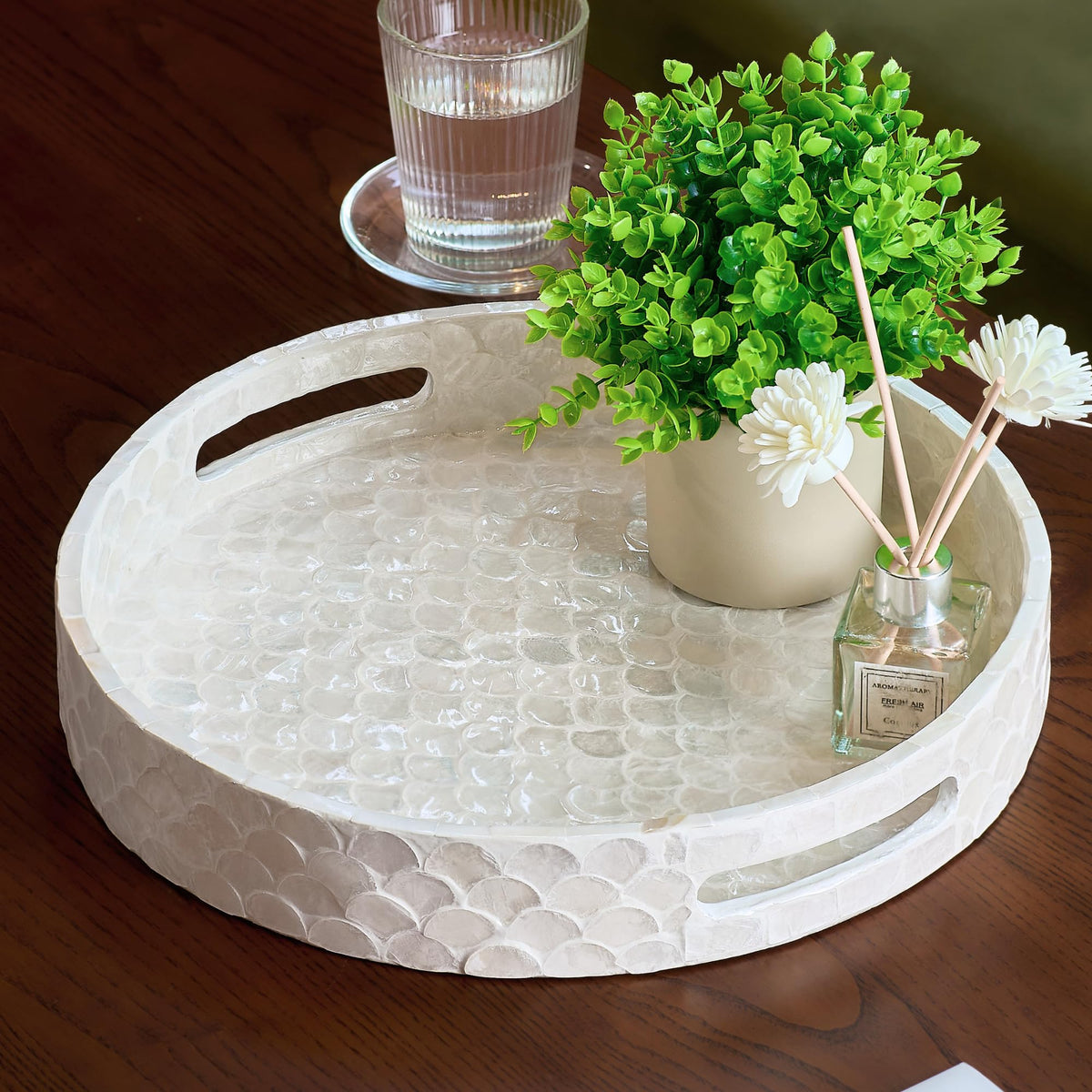 CHI AN HOME 15.8" x 11.8" Capiz Shell Decorative Tray, Coastal Serving Tray