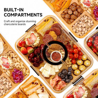 Portable Charcuterie Board with Lid, Cheese, Veggie & Snack Tray