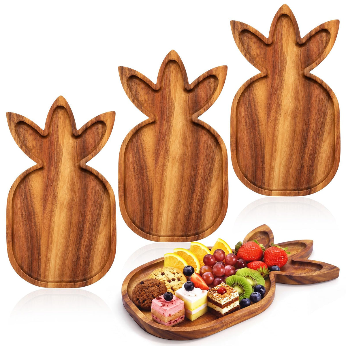 Geetery 4 Pack Pineapple Shaped Serving Trays Wooden Charcuterie Boards