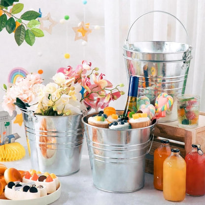 2 Gallon Natural Galvanized Steel Bucket/Pail with Handle | for Kitchen, Outdoor, Camping, Champagne Drink Cooler Storage Ice Pails, Succulents, Home Parties Bar Cooling Supplies, 8 Quarts
