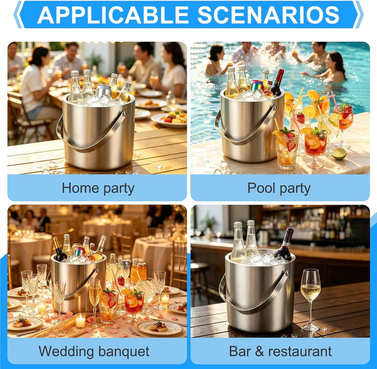 Stainless Steel Ice Bucket,3L Insulated Ice Bucket With Lid & Tongs