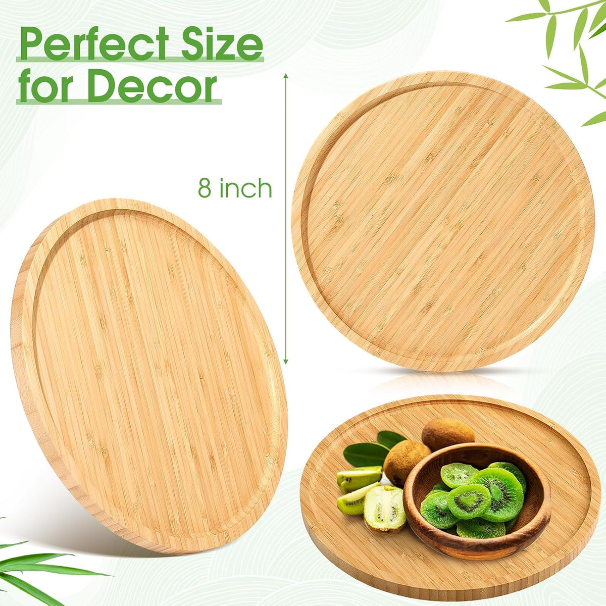 Meanplan 5 Pcs FAL Round Charcuterie Board Bamboo Tray, 8 Inch