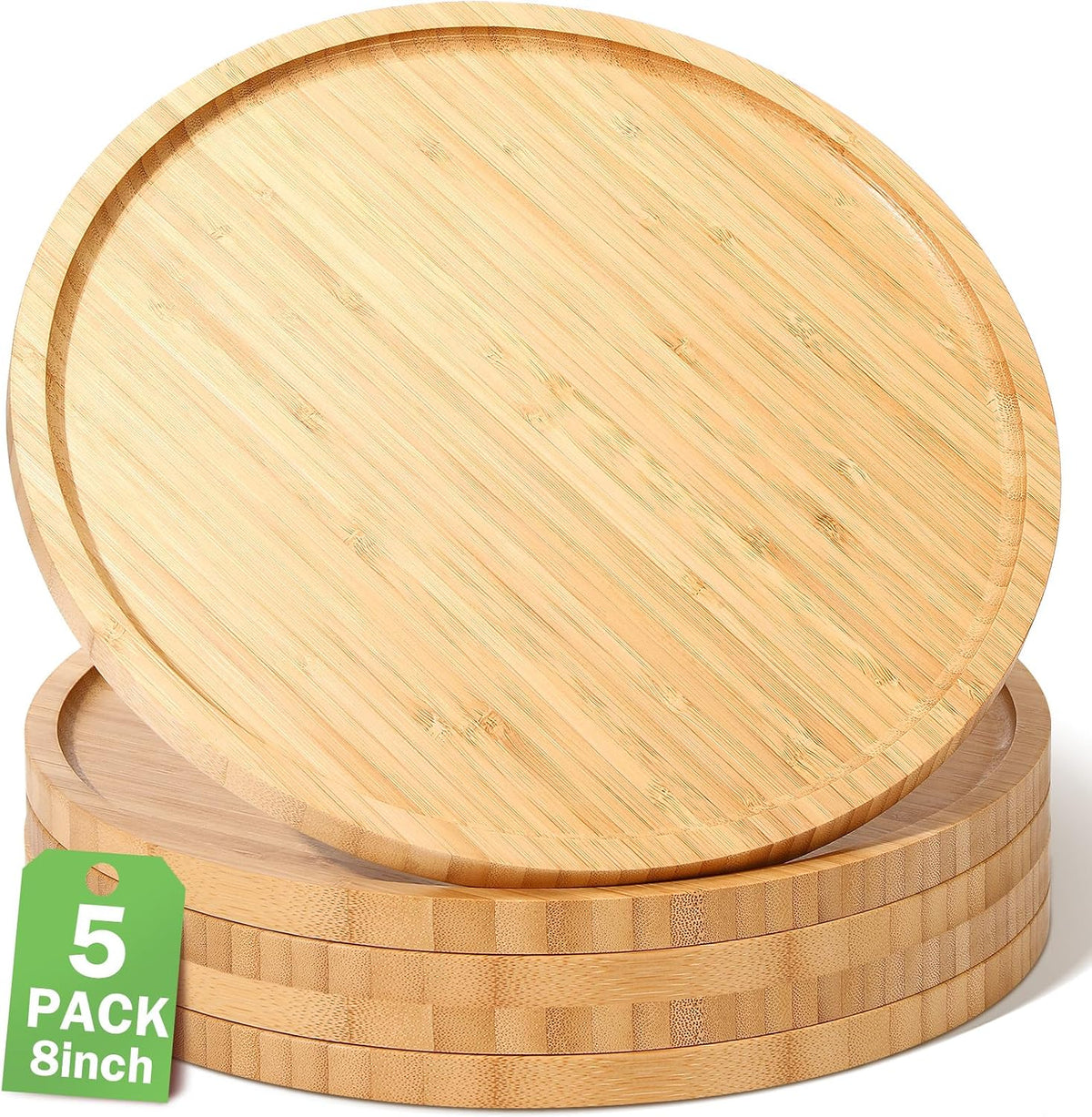 Meanplan 5 Pcs FAL Round Charcuterie Board Bamboo Tray, 8 Inch