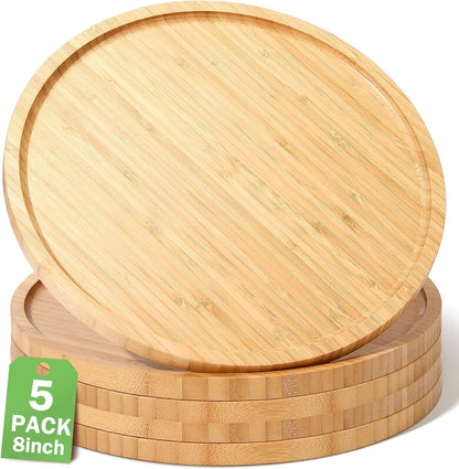 Meanplan 5 Pcs FAL Round Charcuterie Board Bamboo Tray, 8 Inch