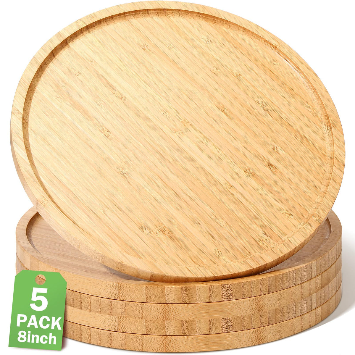 Meanplan 5 Pcs FAL Round Charcuterie Board Bamboo Tray, 8 Inch