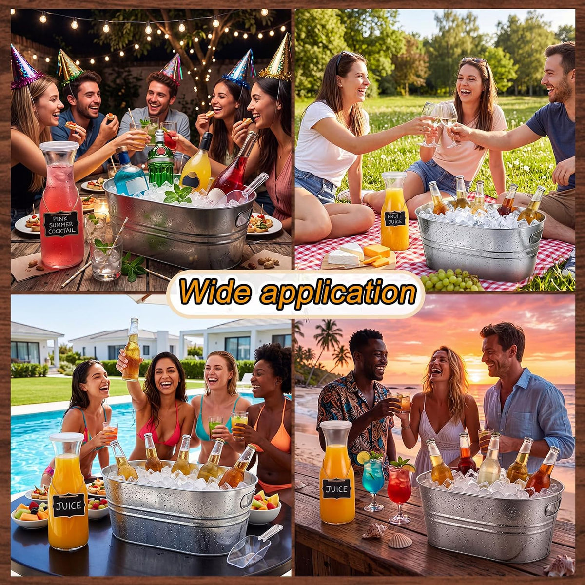 Rtteri 2 Set Galvanized Tub Ice Bucket for Parties Large Metal Drink Bucket
