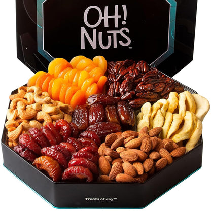 Oh! Nuts Dried Fruit Gift Basket 7 Variety Tin Box - Gourmet Arrangement Platter - Healthy Food Snack Box for Birthday, Anniversary, Corporate - Gift for Women & Men (Dried Fruits)